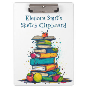 Back To School I Watercolor Books Clipboard