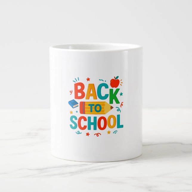 Back to School" Illustrated Pencil & Apple Coffee Large Coffee Mug (Front)