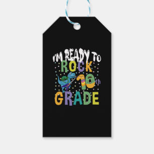 Back To School I'm Ready To Rock 10th Grade Dino Gift Tags