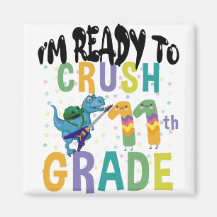 Back To School I'm Ready To Rock 11th Grade Dino Magnet