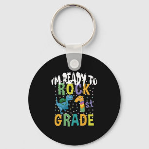 Back To School I'm Ready To Rock 1st Grade Dino Key Ring