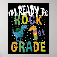 Back To School I'm Ready To Rock 1st Grade Dino
