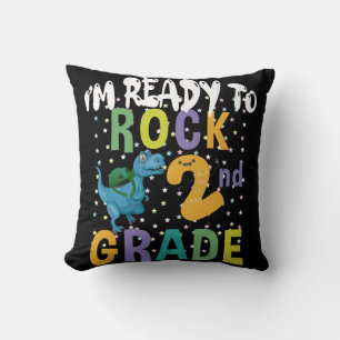 Back To School I'm Ready To Rock 2nd Grade Dino Cushion