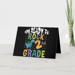 Back To School I'm Ready To Rock 2nd Grade Dino Thank You Card