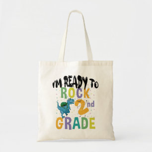 Back To School I'm Ready To Rock 2nd Grade Dino Tote Bag