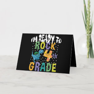 Back To School I'm Ready To Rock 4th Grade Dino Card