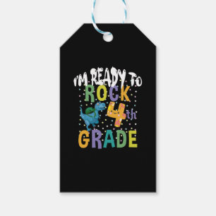 Back To School I'm Ready To Rock 4th Grade Dino Gift Tags