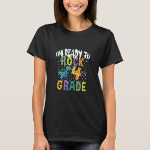 Back To School I'm Ready To Rock 4th Grade Dino T-Shirt