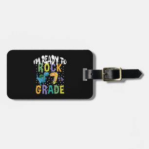 Back To School I'm Ready To Rock 7th Grade Dino Luggage Tag
