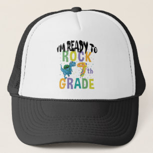 Back To School I'm Ready To Rock 7th Grade Dino Trucker Hat