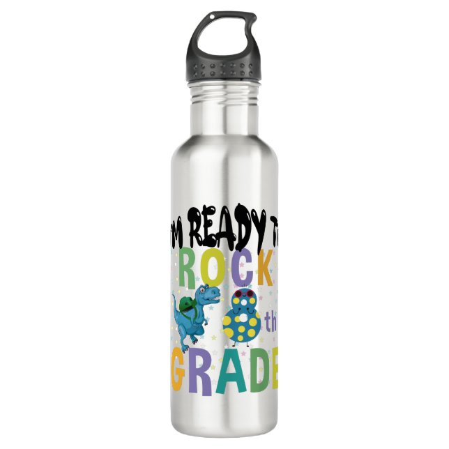 Back To School I'm Ready To Rock 8th Grade Dino 710 Ml Water Bottle (Front)
