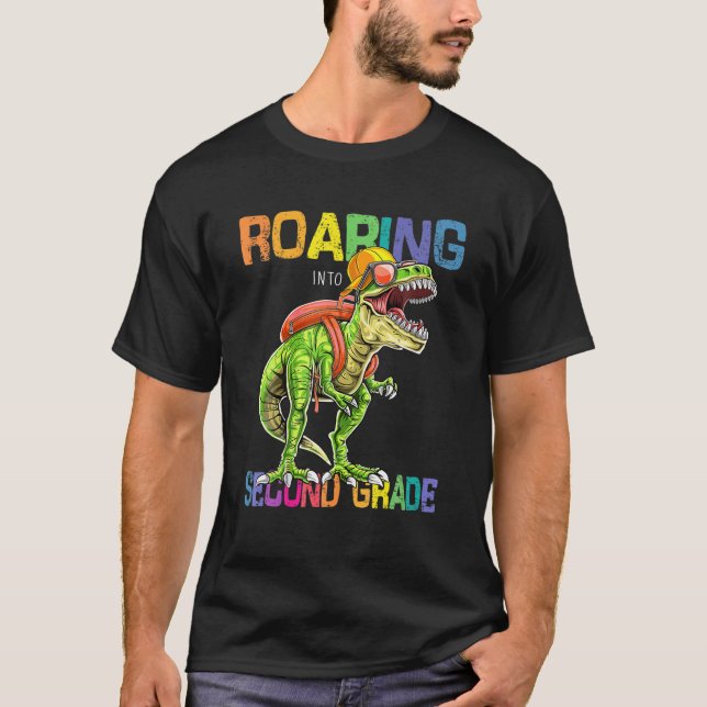 Back To School Kids Roaring Into Second Grade Rex T-Shirt (Front)