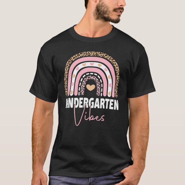 Back To School Kindergarten Vibes Rainbow Leopard  T-Shirt (Front)