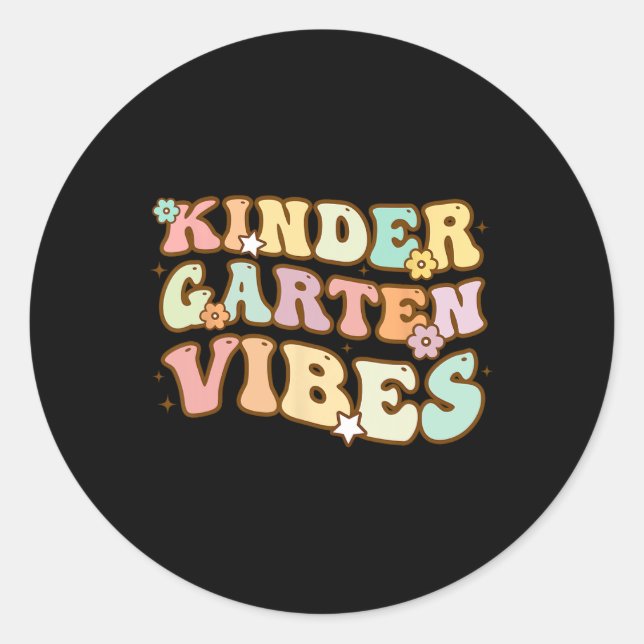 Back To School Kindergarten Vibes Retro Teacher Wo Classic Round Sticker (Front)