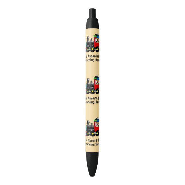 Back to School Learning Train cartoon Black Ink Pen (Front Vertical)