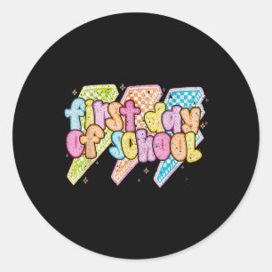 Back To School Lightning Bolt Chequered First Day Classic Round Sticker