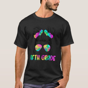 Back To School Little Miss Fifth Grade Messy Bun T T-Shirt