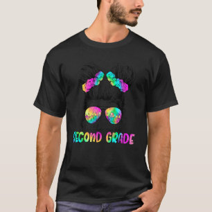 Back To School Little Miss Second Grade Messy Bun T-Shirt