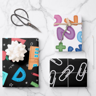 Back to school mathematic and  numbers set of 3  wrapping paper sheet