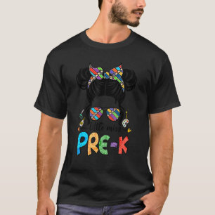 Back To School Messy Kid Bun Little Miss Pre K 2 T-Shirt