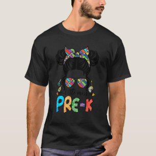 Back To School Messy Kid Bun Little Miss Pre K T-Shirt