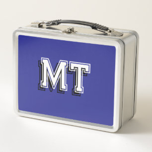Back to School Monogrammed Initial Boy Blue Metal Lunch Box