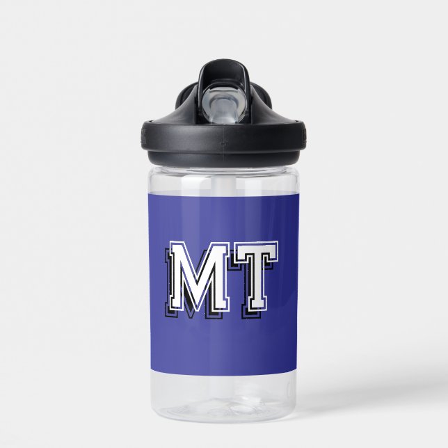 Back to School Monogrammed Initial Boy Blue Water Bottle (Front)