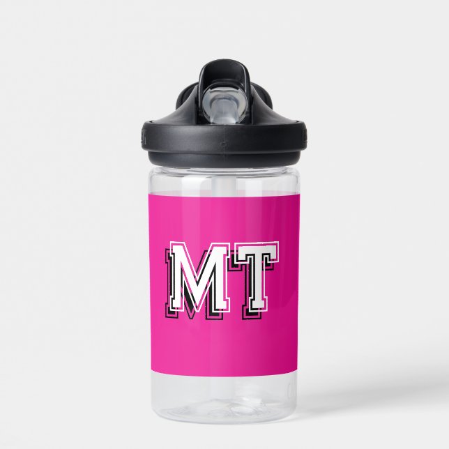 Back to School Monogrammed Initial Girly Pink Water Bottle (Front)