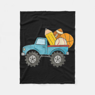 Back To School Monster Truck Baseball Football Bas Fleece Blanket