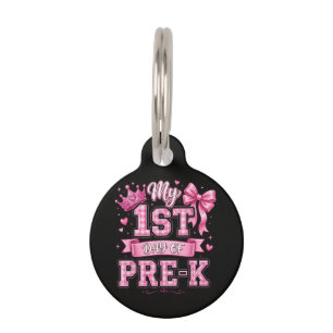 Back to School My 1st Day of Pre-K Pink Bow Girls  Pet Tag