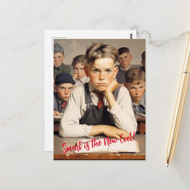 Back to school Norman Rockwell drawings style Postcard (Front/Back In Situ)