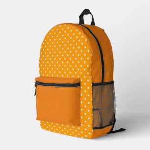 Back To School Orange White Polka Dots Printed Backpack