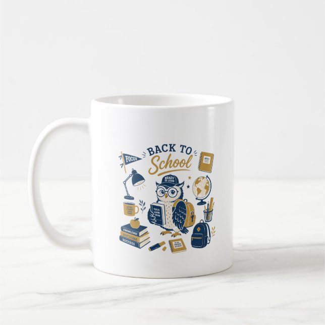Back To School Owl Retro Coffee Mug (Left)