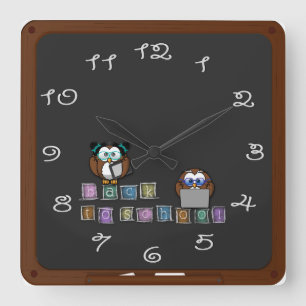 back to school owl square wall clock
