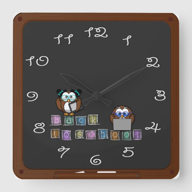 back to school owl square wall clock (Front)