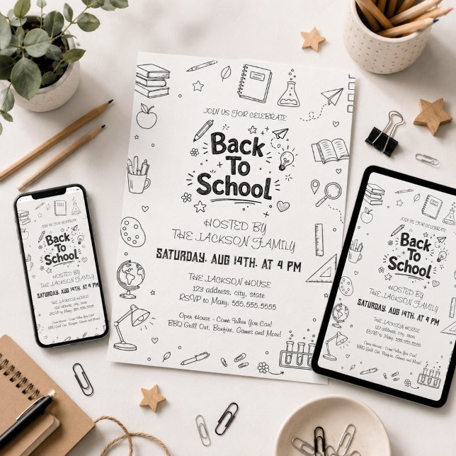 Back To School Party Hand Drawn Invitation (Creator Uploaded)