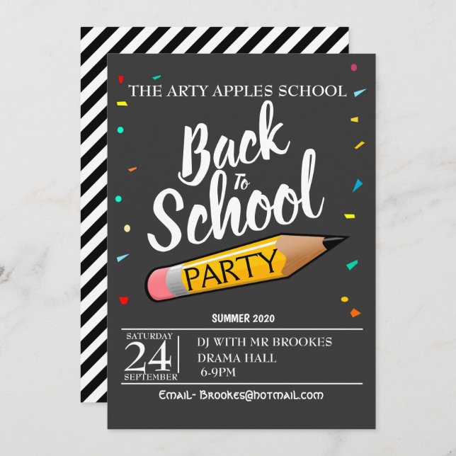 Back to school party invite (Front/Back)