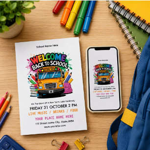 Back to School Party Kids Fun & Colourful Editable Invitation