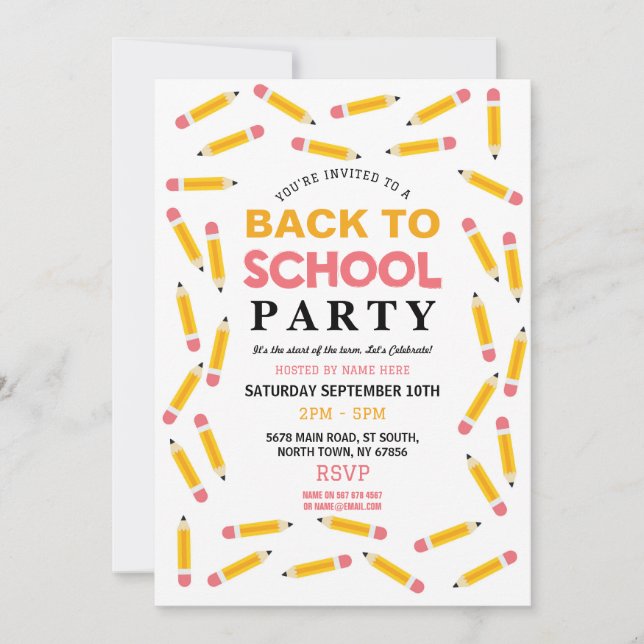 Back To School Party Stationary Pencils Invite (Front)
