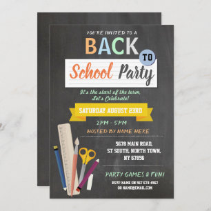 Back To School Party Teacher Chalkboard Fun Invite