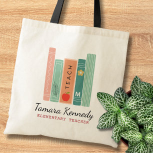 Back to School Pastel Books Teacher Name Gift  Tote Bag