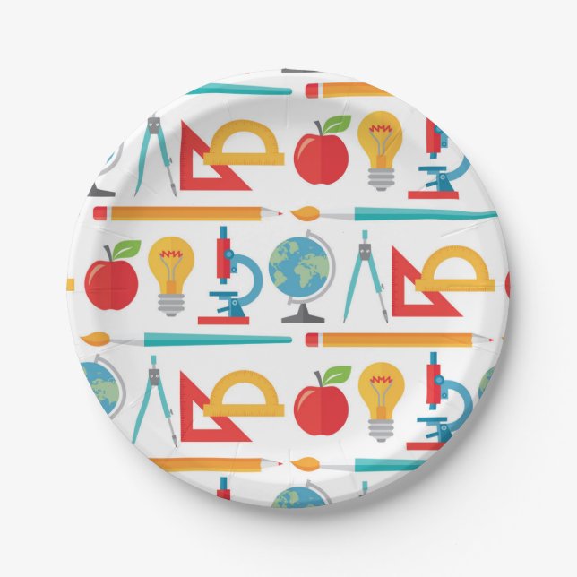 Back To School Pattern - Teacher Education Paper Plate (Front)