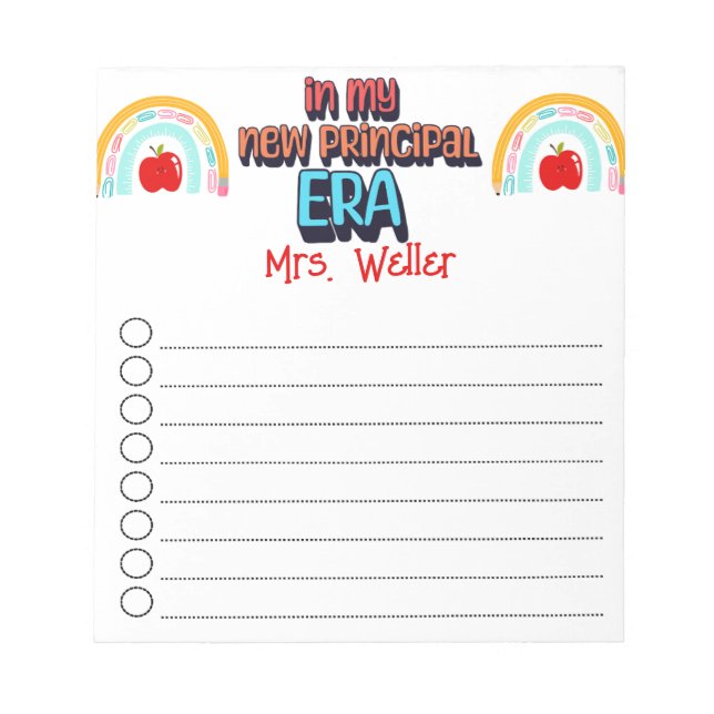 Back to school Personalised New Principal To-Do  Notepad (Front)