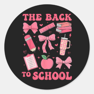 Back To School Pink Coquette Bow Pencil Book Editi Classic Round Sticker