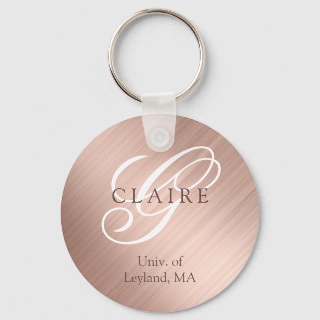Back To School Pink Monogram Key Ring (Front)
