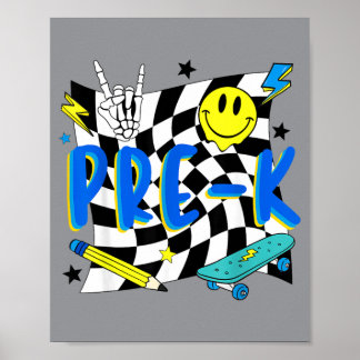 Back To School Pre-K Funny Chequered Teacher Smile Poster