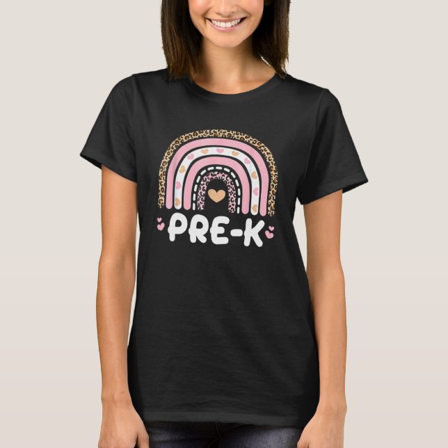 Back To School Pre K Rainbow Leopard Pink Heart Pr T-Shirt (Front)
