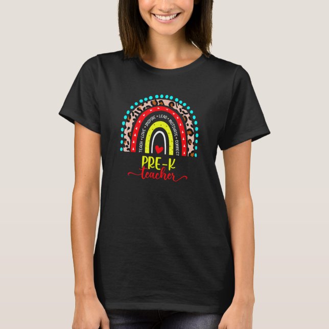 Back To School Pre K Teacher Boho Leopard Rainbow T-Shirt (Front)