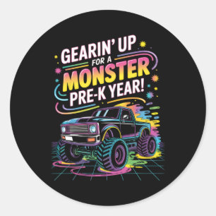 Back To School Preschool Pre-k Monster Truck First Classic Round Sticker