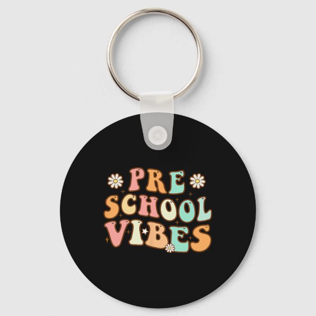 Back To School Preschool Vibes Retro Teacher Nurse Key Ring (Front)